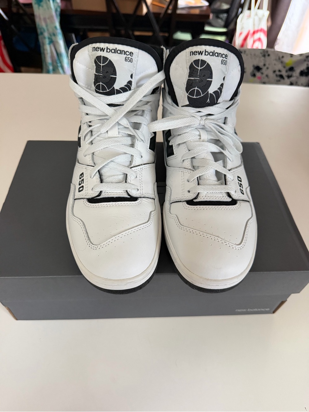 New Balance Mens 650 White and Black High-Top Sneakers